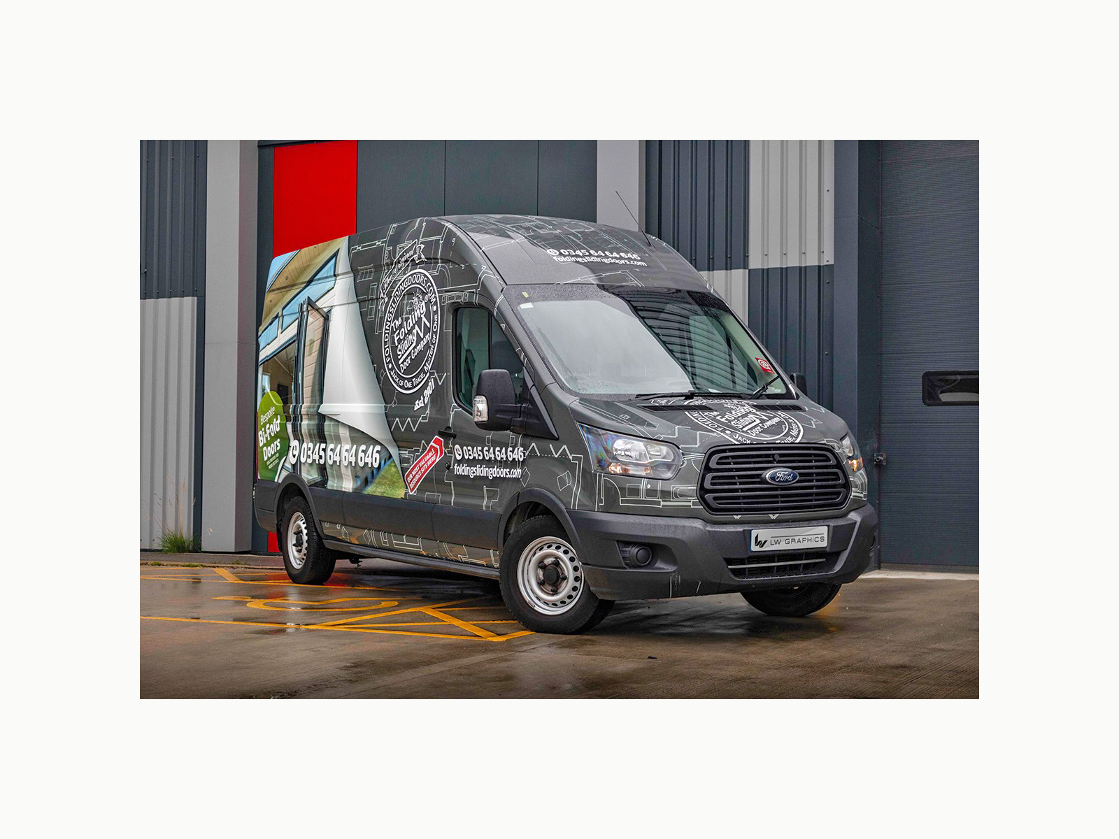Livery, Bifold Door Specialist LWB Hi-Roof Van full wrap design